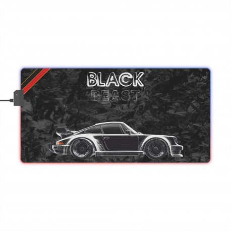 BLACK BEAST Porsche 930 Turbo - LED-Gaming-Mauspad - Forged-Carbon-Look