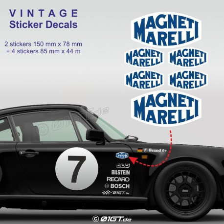 MAGNETI MARELLI design 2 - pack of 6 vintage sticker decals for PORSCHE