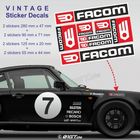 FACOM - Kit de 8 autocollant vintage pour Porsche