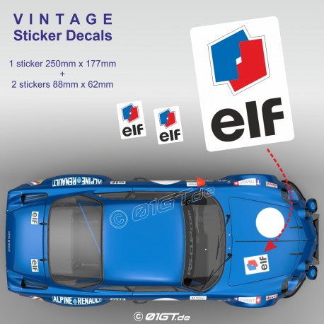 ELF VINTAGE - Kit de 3 autocollant vintage pour Alpine et Porsche