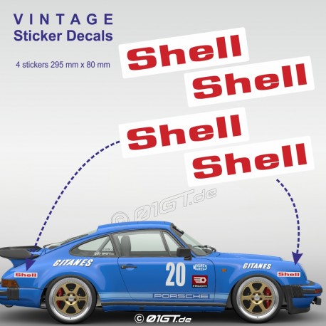 SHELL - 4 vintage sticker decals with white background for PORSCHE