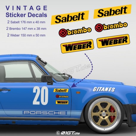 SABELT BREMBO WEBER - Kit de 6 autocollant vintage pour Porsche