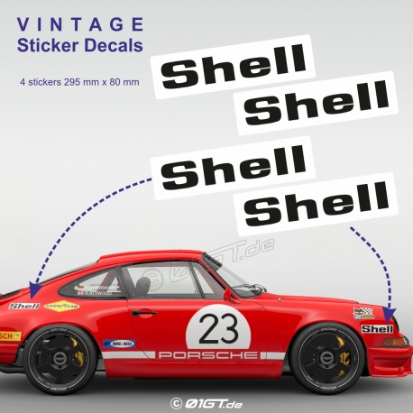 SHELL - 4 vintage sticker decals with white background for PORSCHE