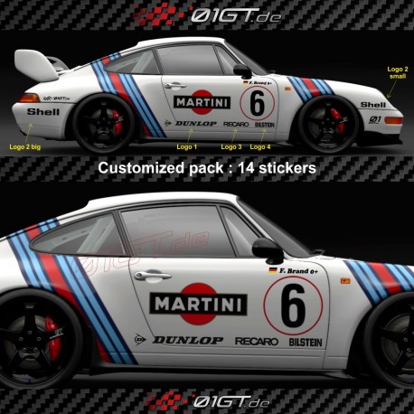 14 stickers Kit autocollant RACING vintage pour Porsche